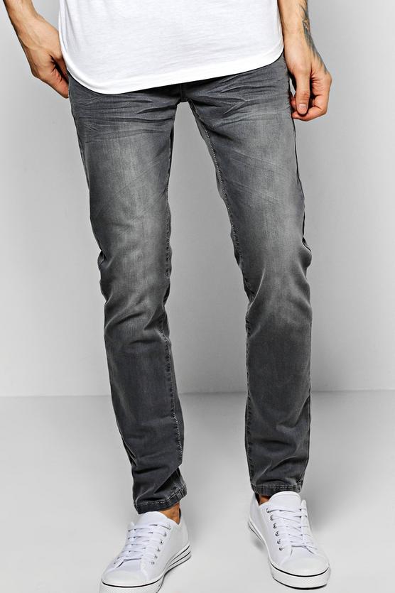 Skinny Fit Stone Washed Grey Fashion Jeans